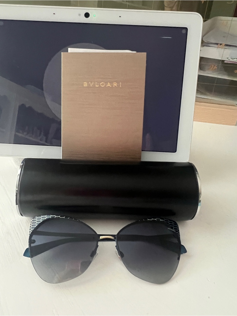 New Bvlgari Serpent Cat Eye Metal Sunglasses 6096 2020/4L Blue